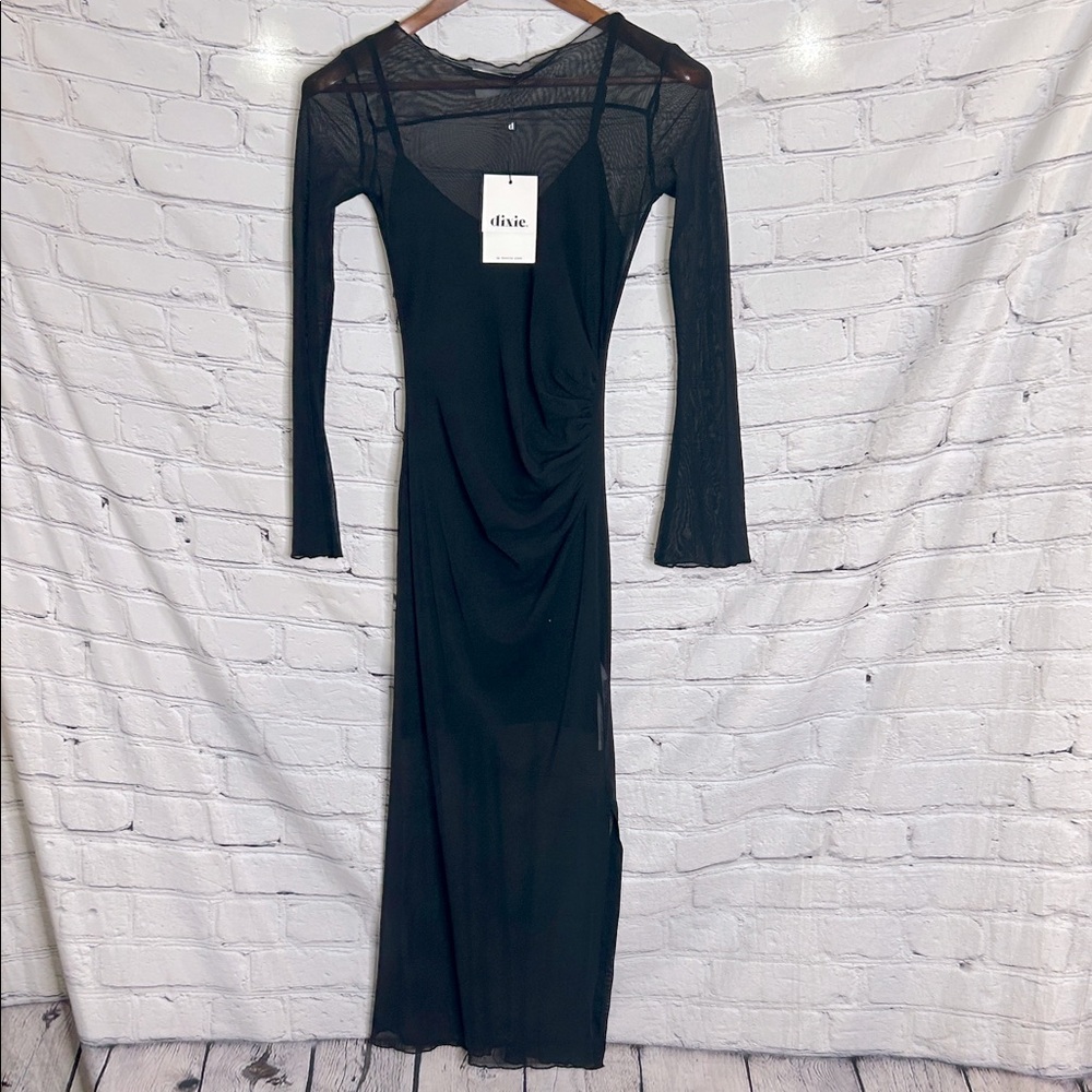 Dixie Black Sheer Long Sleeve Slip Dress Size Small Brand New W/Tags